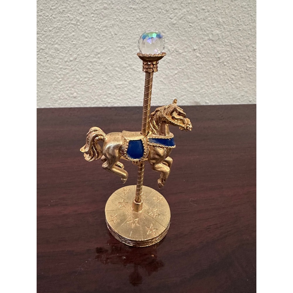 Vintage 1984 Spoontiques Gold Pewter Carousel Horse Crystal Ball Figurine 4.5"
